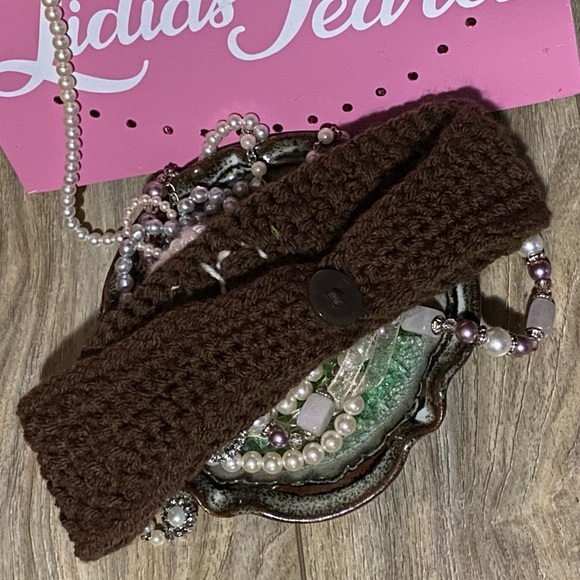 COPY - Brown Crocheted Headband with Cream Flower - Picture 4 of 8